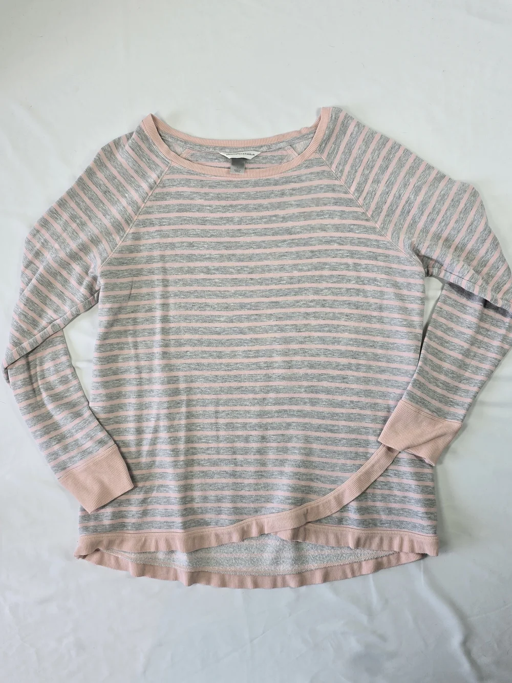 Christopher & Banks Grey Pink Striped Tulip Hem Long Sleeve Top Size Large
